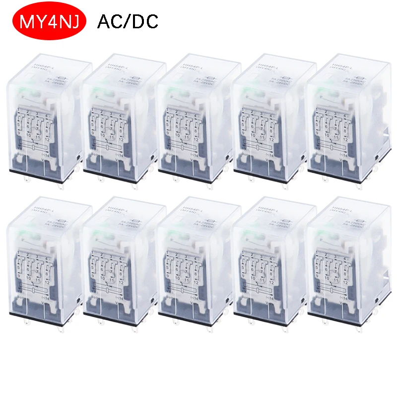 Mini Relé Eletromagnético Intermediário de 110v Mini Relé de Relé com 14 Pinos ac dc 12v 24v 36v 48v 220v e 380v com 10 Peças