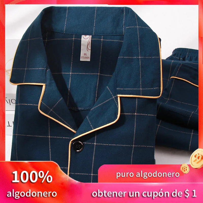 

Зимняя пижама из 100% хлопка, Мужская одежда для сна, синяя клетчатая Пижама, мужское теплое постельное белье, домашняя одежда, чистая Пижама д...