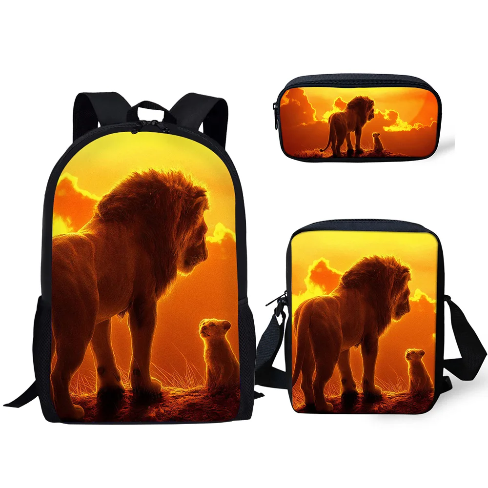 HaoYun 3PCs/Set Children's School Backpack The lion King PPatten Kids School Bags Cartoon Animal Design Teenagers Book-Bags Set