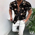 Мужской кардиган, однобортная рубашка, черная приталенная Повседневная модная рубашка с цветочным принтом, формальная Мужская рубашка с короткими рукавами