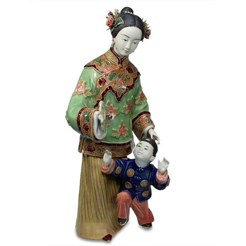 

Ceramics Craftwork Chinese Style Ancient Mother & Son Play Scenes Statue Creative Living Room Desktop Decoration X2252