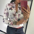 Женская блузка с цветочным принтом, элегантная повседневная рубашка на пуговицах с длинным рукавом, офисный Топ, осень 2019