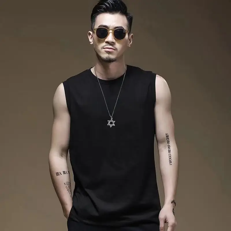 

Summer solid color round neck vest men's fitness sports undershirt men's casual bottoming wide-shoulder sleeveless vest T-shirt