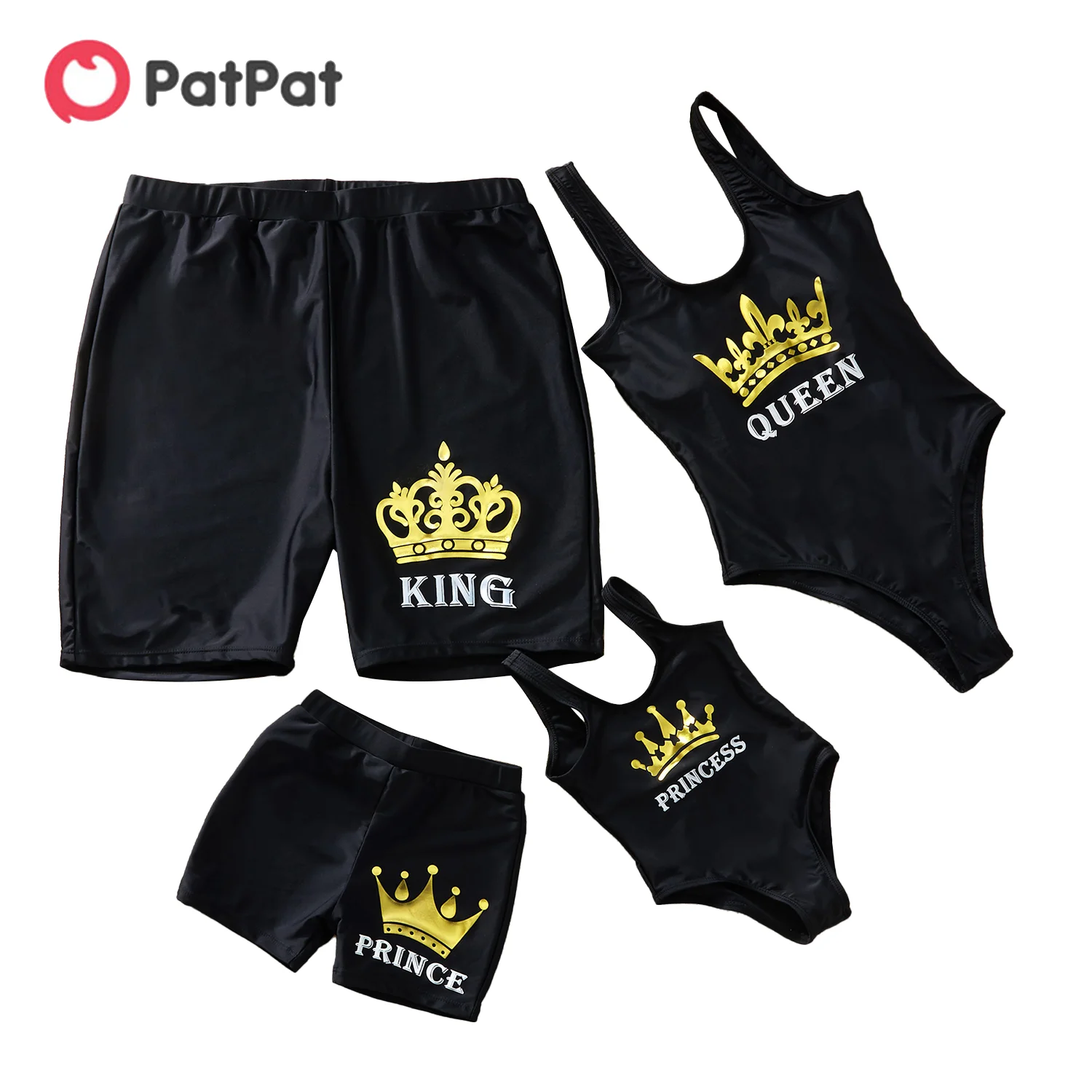 

PatPat Summer King and Queen Golden Crown Print Family Matching Swimsuits
