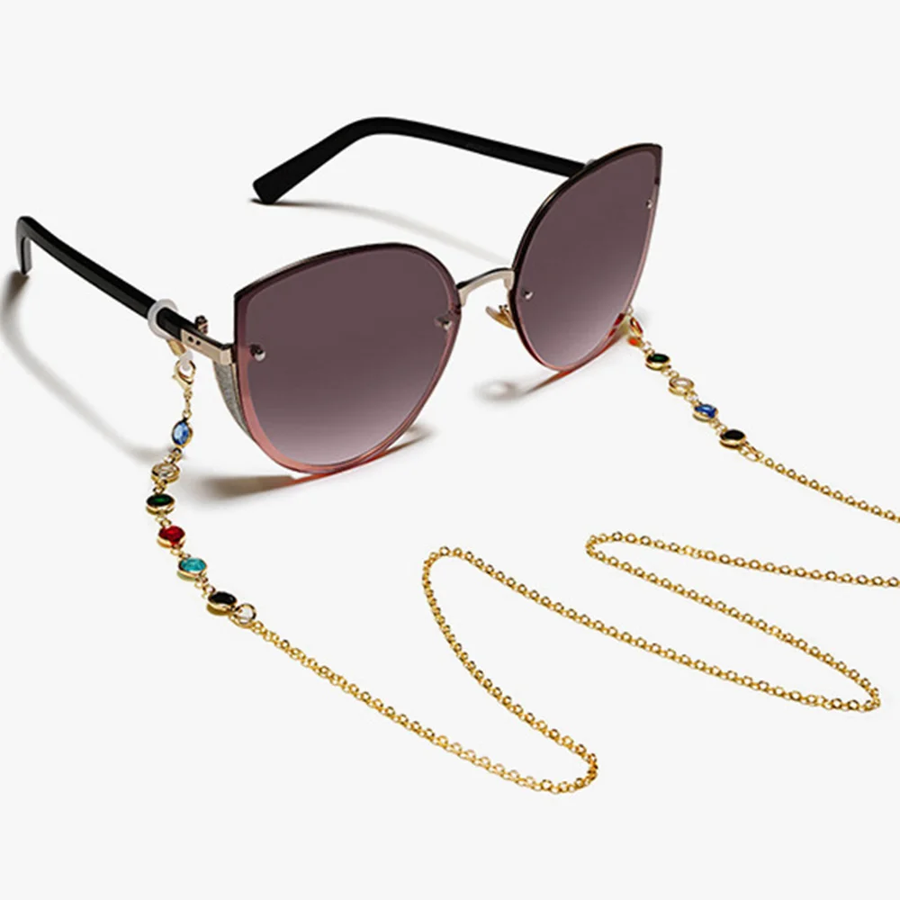 

75cm Women Masking Chain Glasses Chain Sunglasses Colored Diamond Chain Adjustable Ends Holder Neck Strap Rope Lanyards Necklace