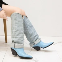 2020 luxury women designer knee high thigh boots block high heels long thigh pleaser wedges boots cool spike heels jeans shoes