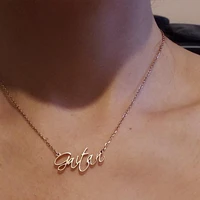 personalized name necklace customized fashion stainless steel name script style choker necklace pendant nameplate gift