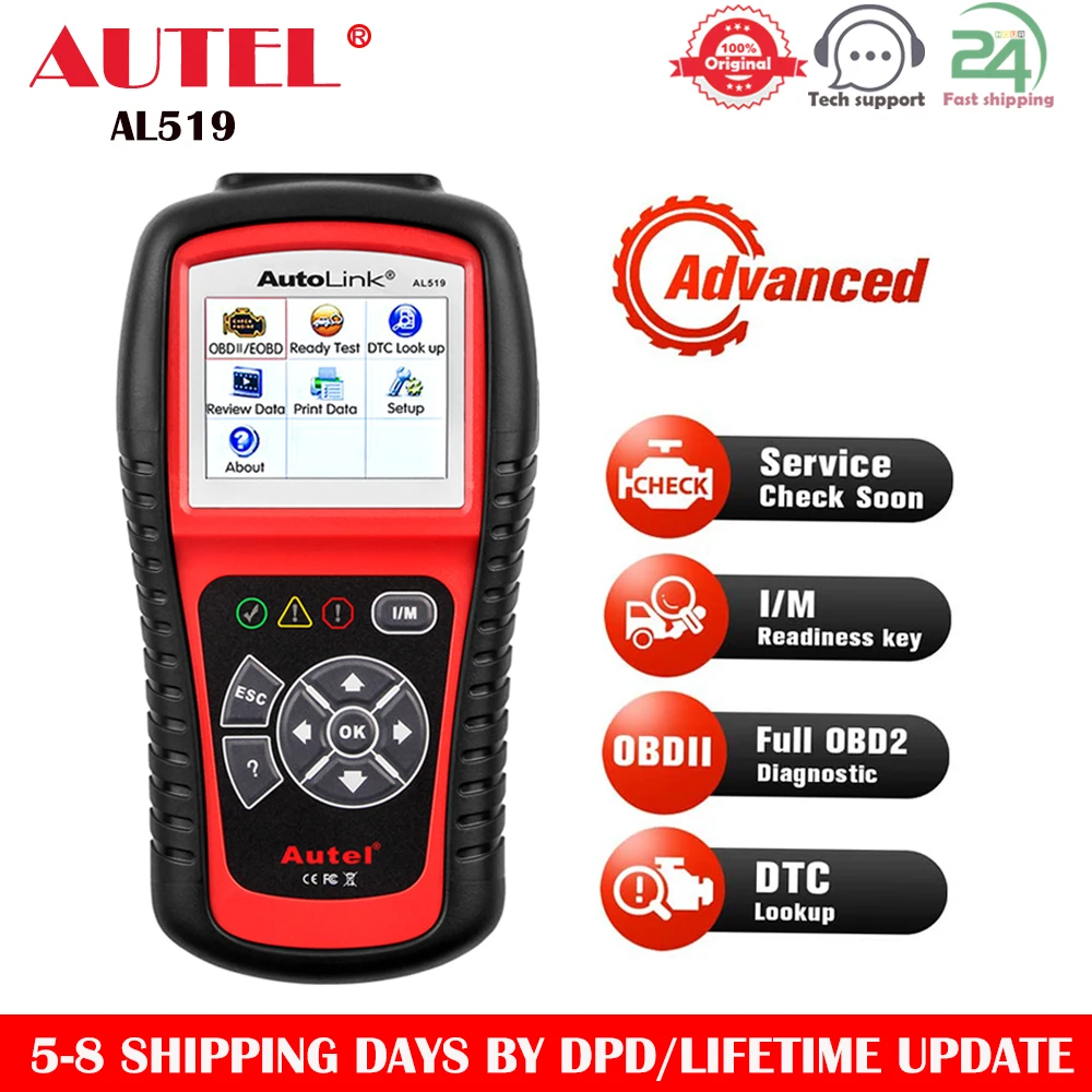 

Диагностический прибор Autel AutoLink AL519, устройство для считывания кодов ошибок с диагностикой OBD2, Автомобильный сканер DTC Breaker, лучше, чем ELM327