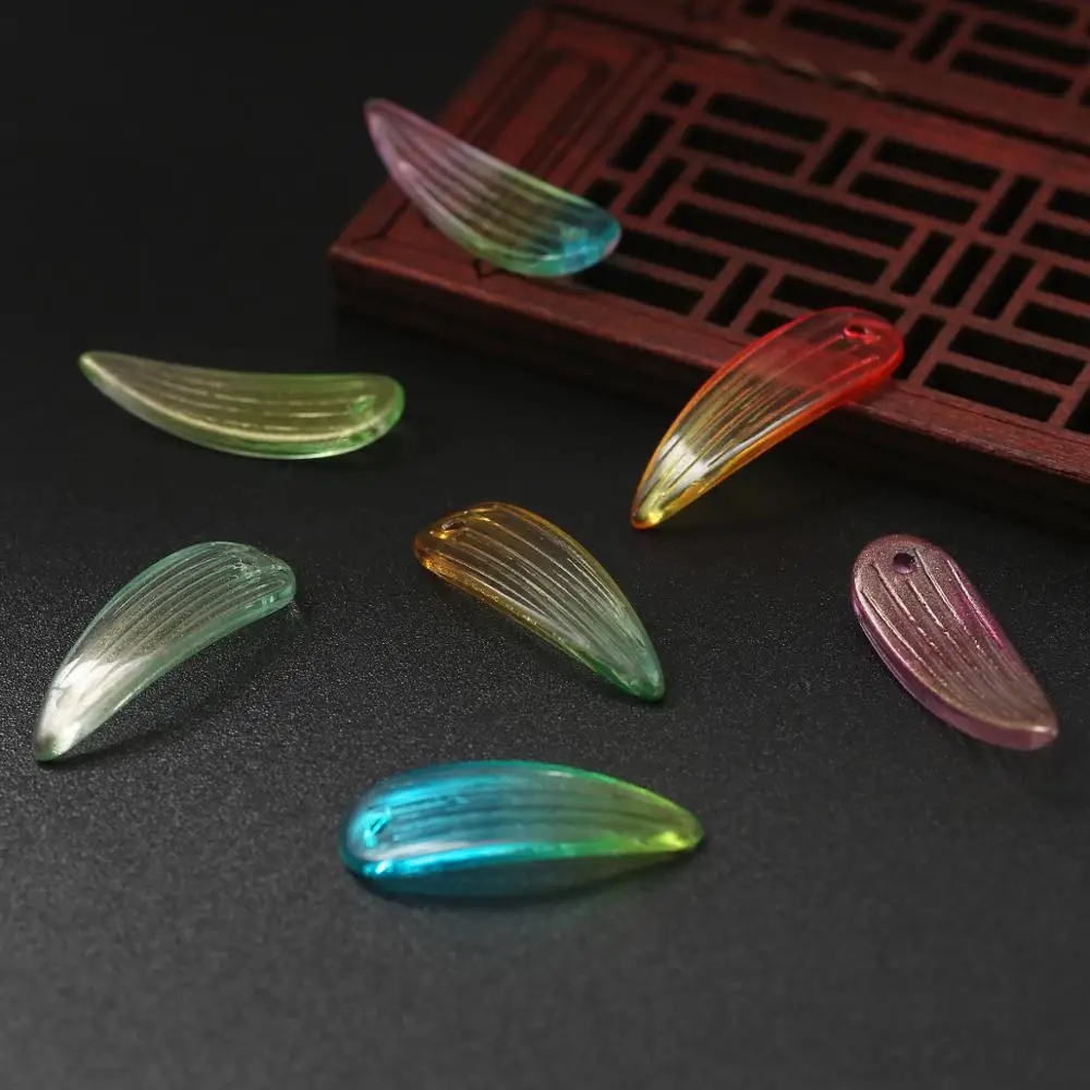 10 шт./лот 26x9 мм цветные стеклянные бамбуковые листья бусины для ювелирных изделий