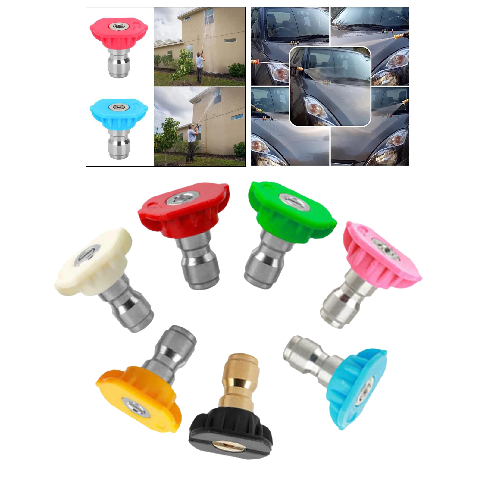 

7pcs Pressure Washer Spray Nozzle Tips Multiple Degrees 1/4 INCH Car Washing Nozzles