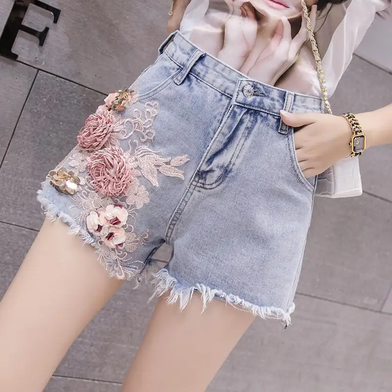 Женские ковбойские джинсовые шорты повседневные с широкими штанинами дырками