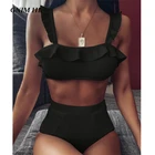 Купальник GNIM женский с высокой талией, бикини с чашками пуш-ап и оборками, черный бразильский купальник, комплект из двух предметов, лето 2020