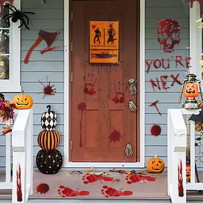 halloween decoration horrible bloody handprint stickers halloween window wall clings floor decals stickers halloween party props free global shipping