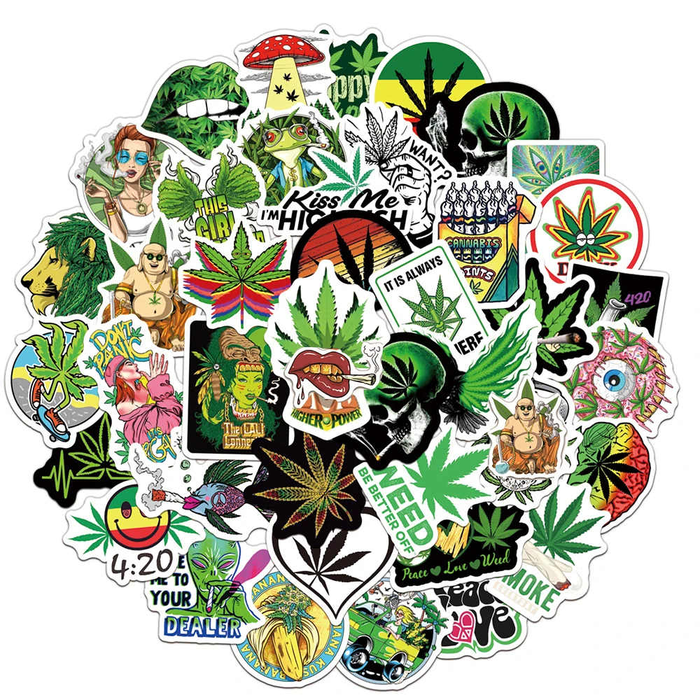 

10/30/50/100pcs Funny Characters Leaves Weed Smoking Graffiti Stickers Car Laptop Phone Bike Guitar Waterproof Sticker for Kids