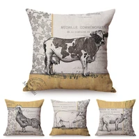 vintage farm poster design throw pillow cases cow cock pig rural animal style decoration square cushions cover car sofa cojines