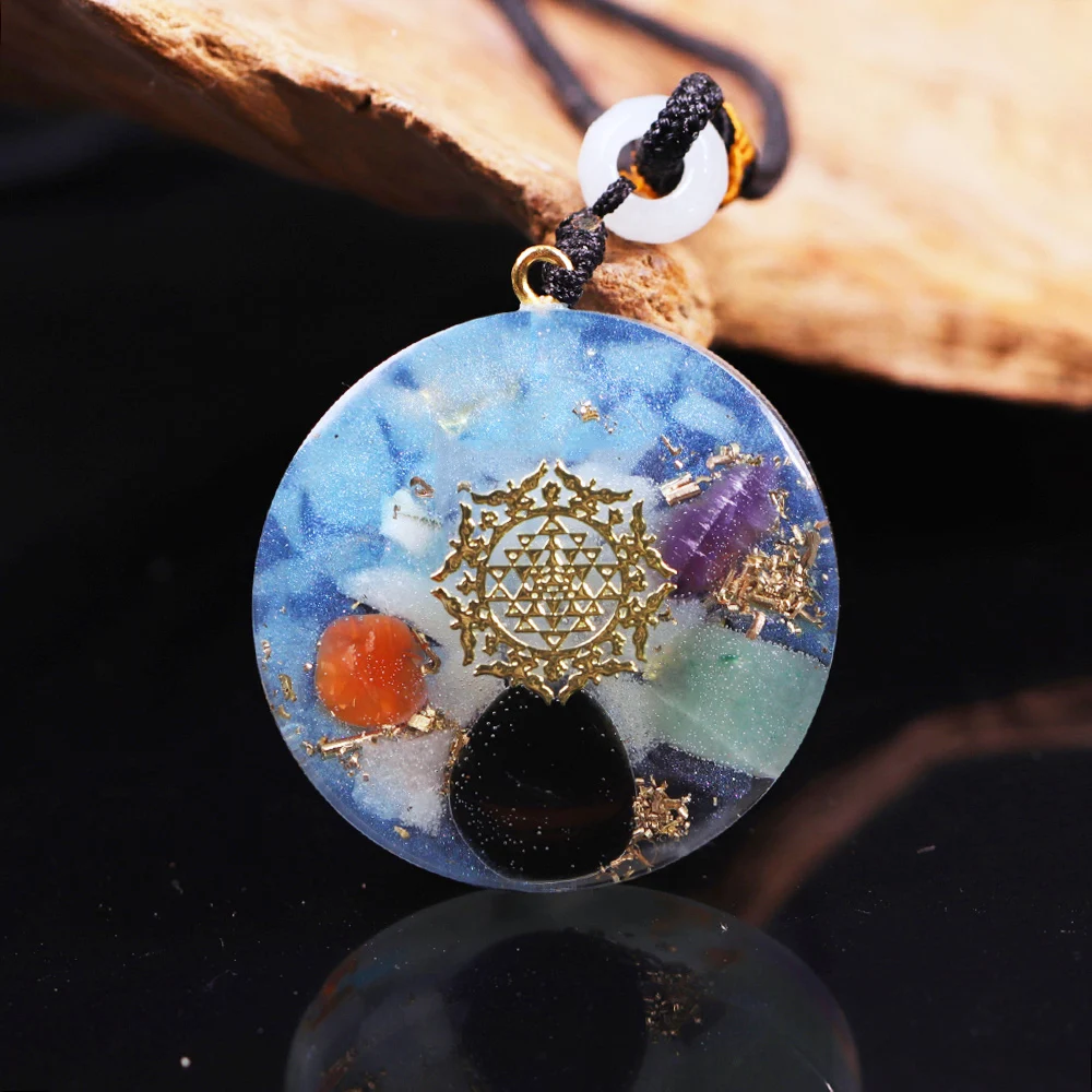

Luminous Orgonite Pendant with Copper Scraps Crystal Energy Stone Healing Quantum Totem Tassel Pendant for Emf Protection