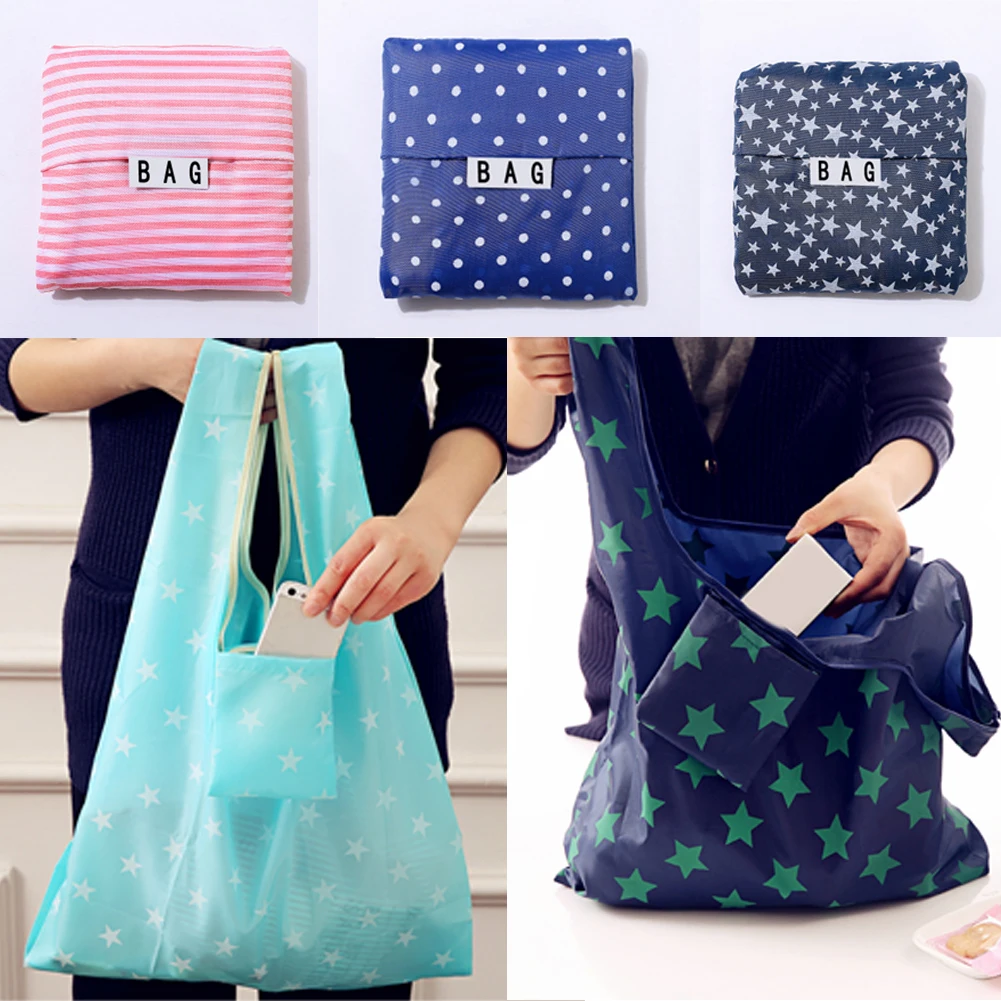 

Foldable Large Capacity Home Food Grocery Portable Travel Reusable Wear Resistant Pouch Storage Polyester Shopping Bag