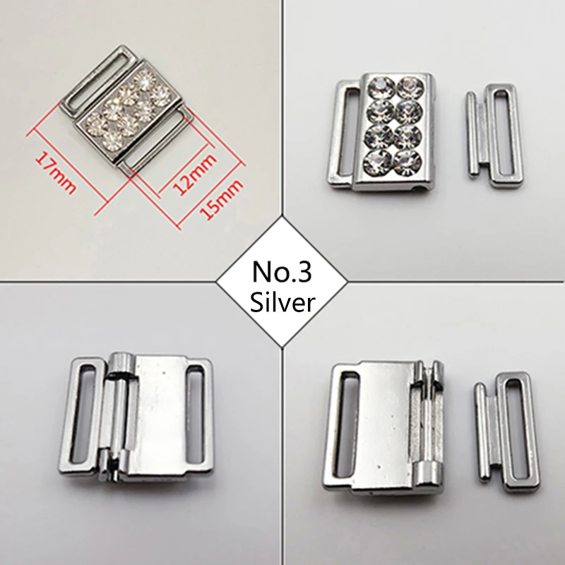 No.3-Silver 40 компл./лот бикини коннектора бикини стразы пряжки застежка спереди зажимы Никель и черных - Цвет: No.3-Silver