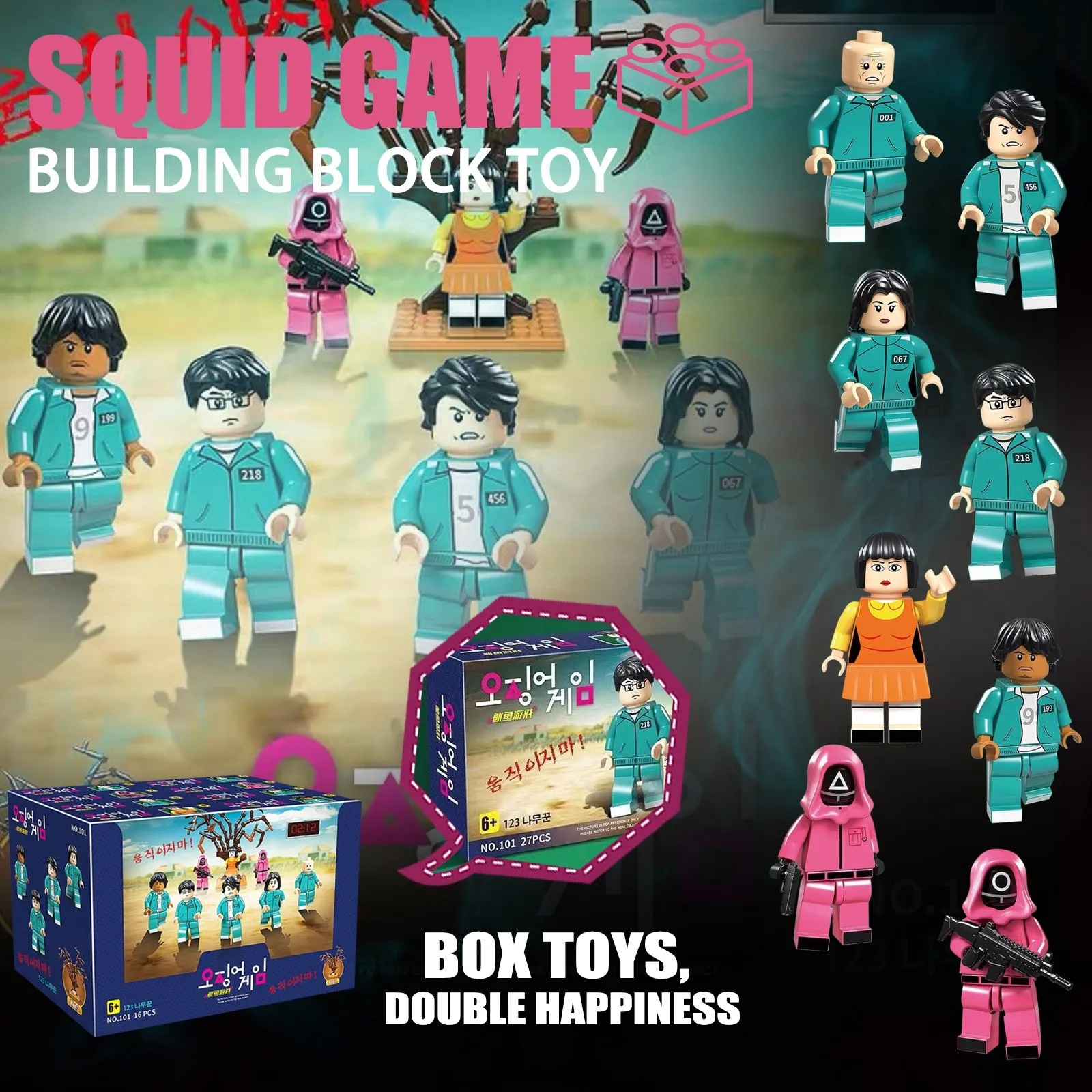 

Popular Squid Game Round Six Building Block Toy Squid Red Mask Classic Scene Model Bricks Sets Doll Toy zabawki dla dzieci