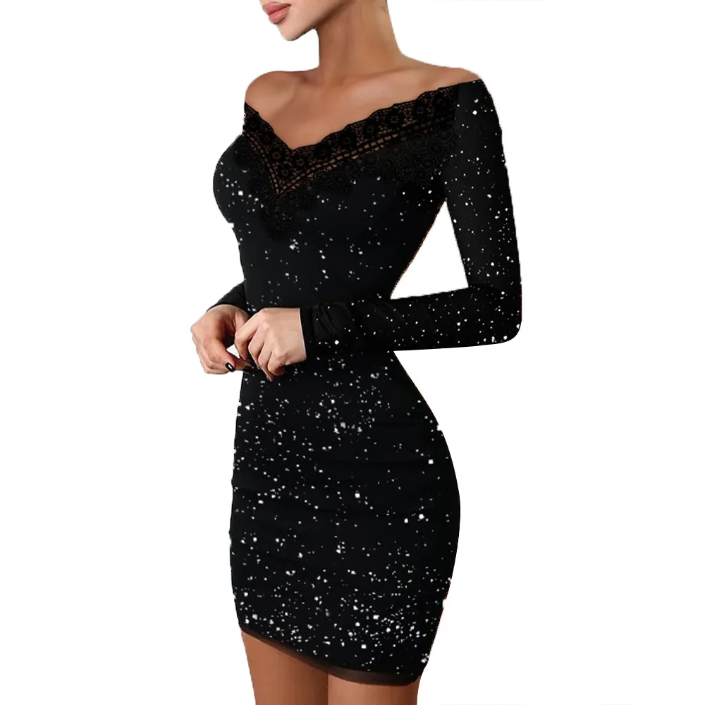 

Fashion Women Sexy Night Club Bodycon Dress Long Sleeve Solid Black Short Dress Slim Fit Mini Dress Side Slit Party Vestidos