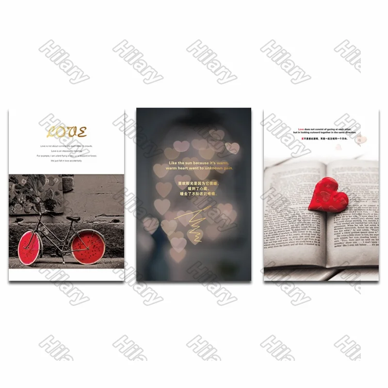 

Posters Red Love Heart Shape Book Bicycle Canvas Painting Posters and Prints Wall Art Pictures for Living Room and Bedroom 3Pcs