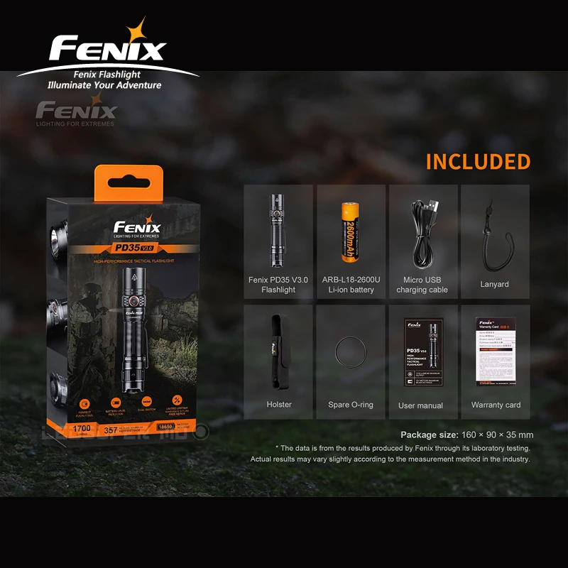 New Generation 1700 Lumens Fenix PD35 V3.0 High-Performance Tactical Flashlight with ARB-L18-2600U Li-ion Battery