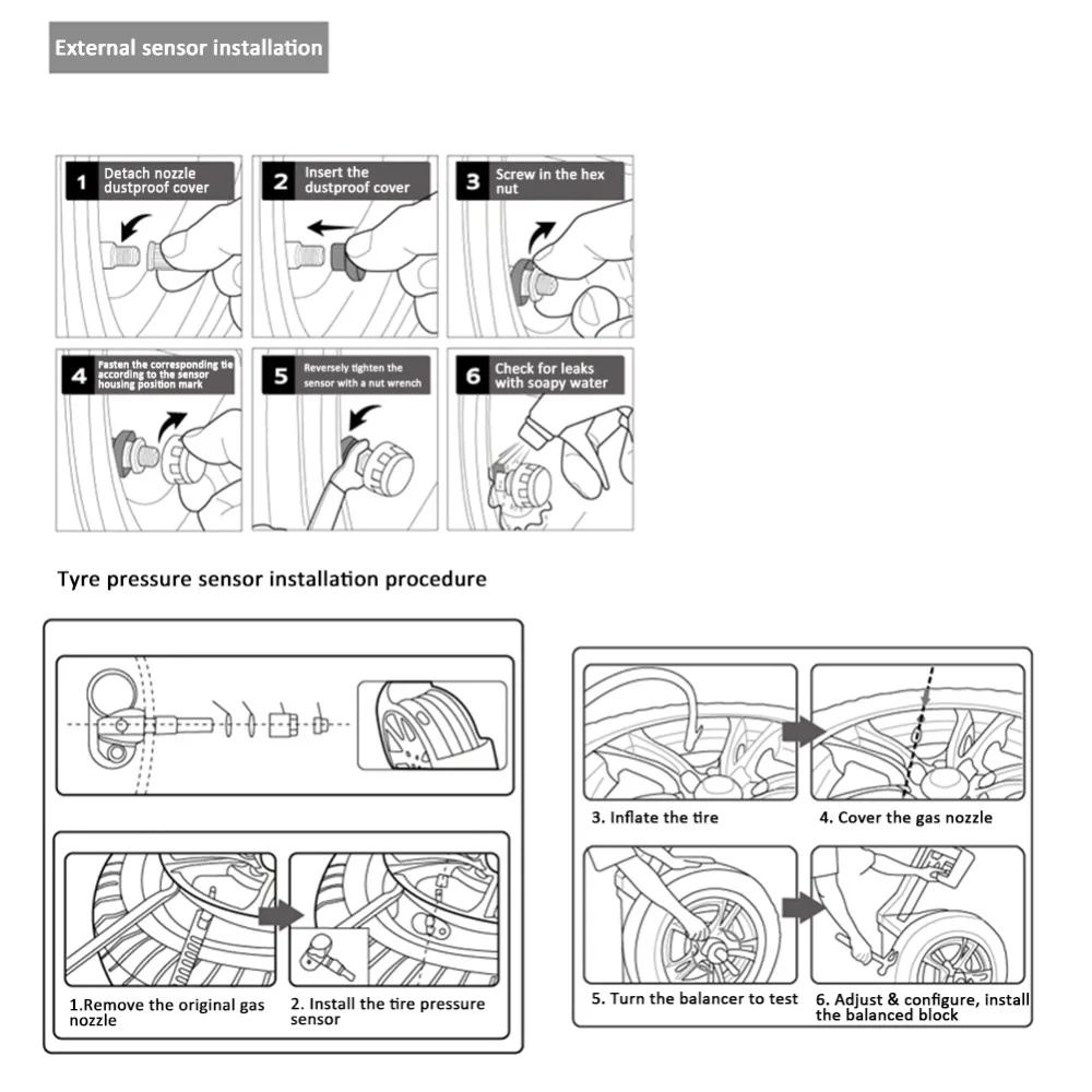 Система контроля давления в шинах TPMS 4 колеса внутренний внешний датчик