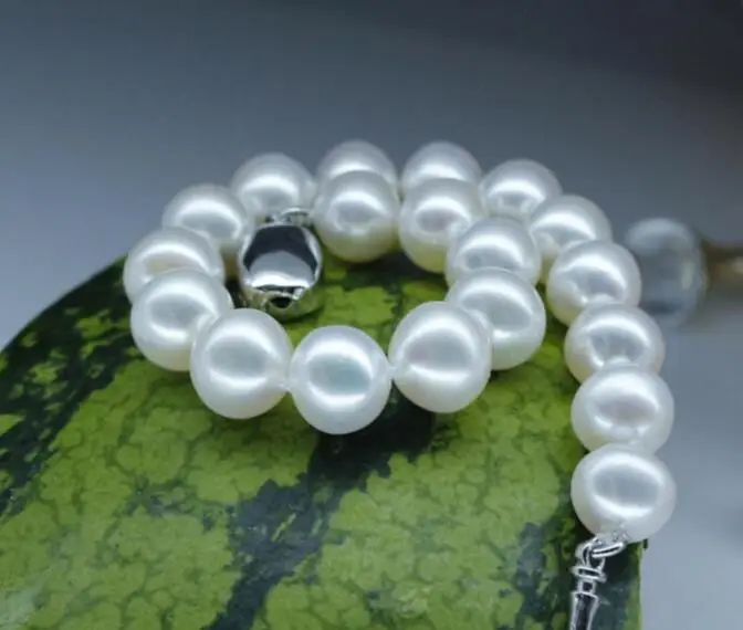 Великолепный 9 10 мм Южное море круглый белый жемчуг браслет 7 5 8 &quot925s|Гибкие и