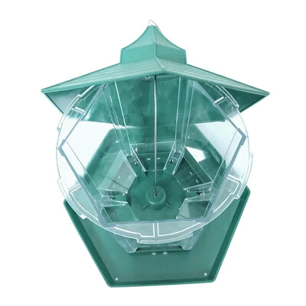 

Bird Feeder Hexagon Shaped Plastic Green Waterproof with Roof Hanging Wild Bird Feeder for Garden Yard Decoration