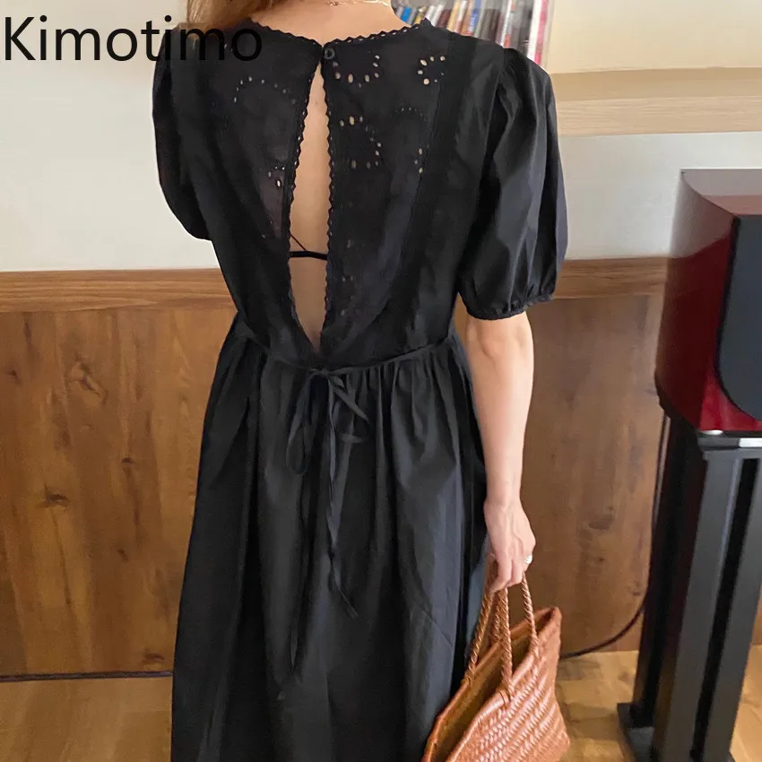 

Платье Kimotimo женское с вышивкой, ажурное с открытой спиной, с поясом и пышными рукавами, в простом стиле, длинное платье с коротким рукавом, в ...
