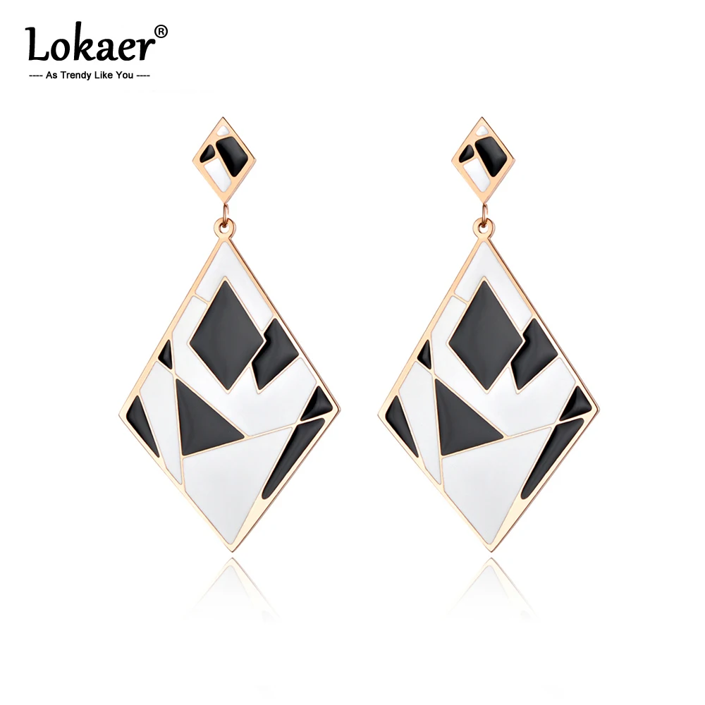 Lokaer модные ювелирные изделия большие ромбовидные серьги черный/белый глазурь