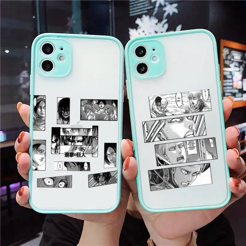 

Attack on titan anime Phone Case For iPhone 13 12 11 Mini Pro XR XS Max 7 8 Plus X Matte transparent blue Back Cover