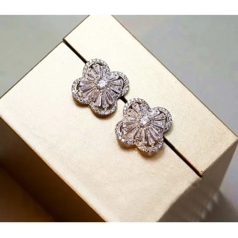 SINZRY elegant lady jewelry Clear white Cubic zirconia flower stud Earrings for women trendy jewellery | Украшения и аксессуары