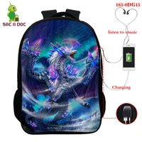 dragon print school bag backpack for teens girls boys waterproof backpack with usb charger port 3d kids school bags sac a dos