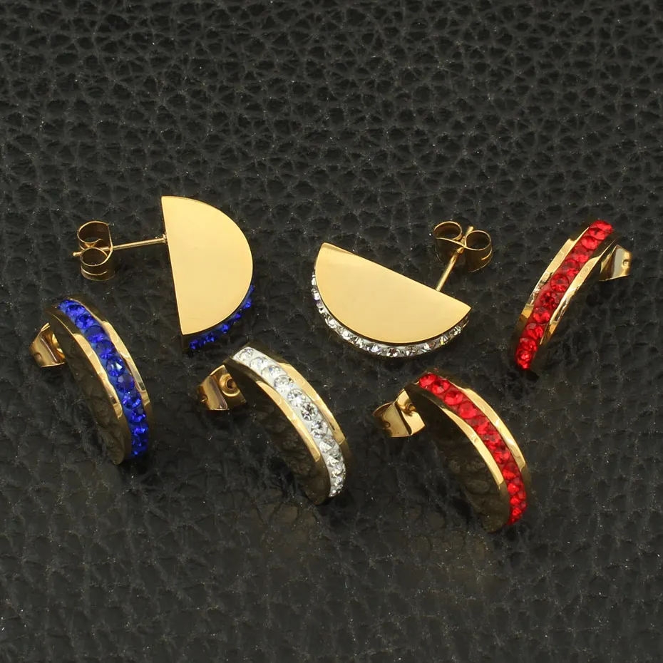 3 Gold Colors Stainless Steel Jewelry Necklace Stud Earrings Sets Supernova Sales for Women SEDZCGBC | Украшения и аксессуары