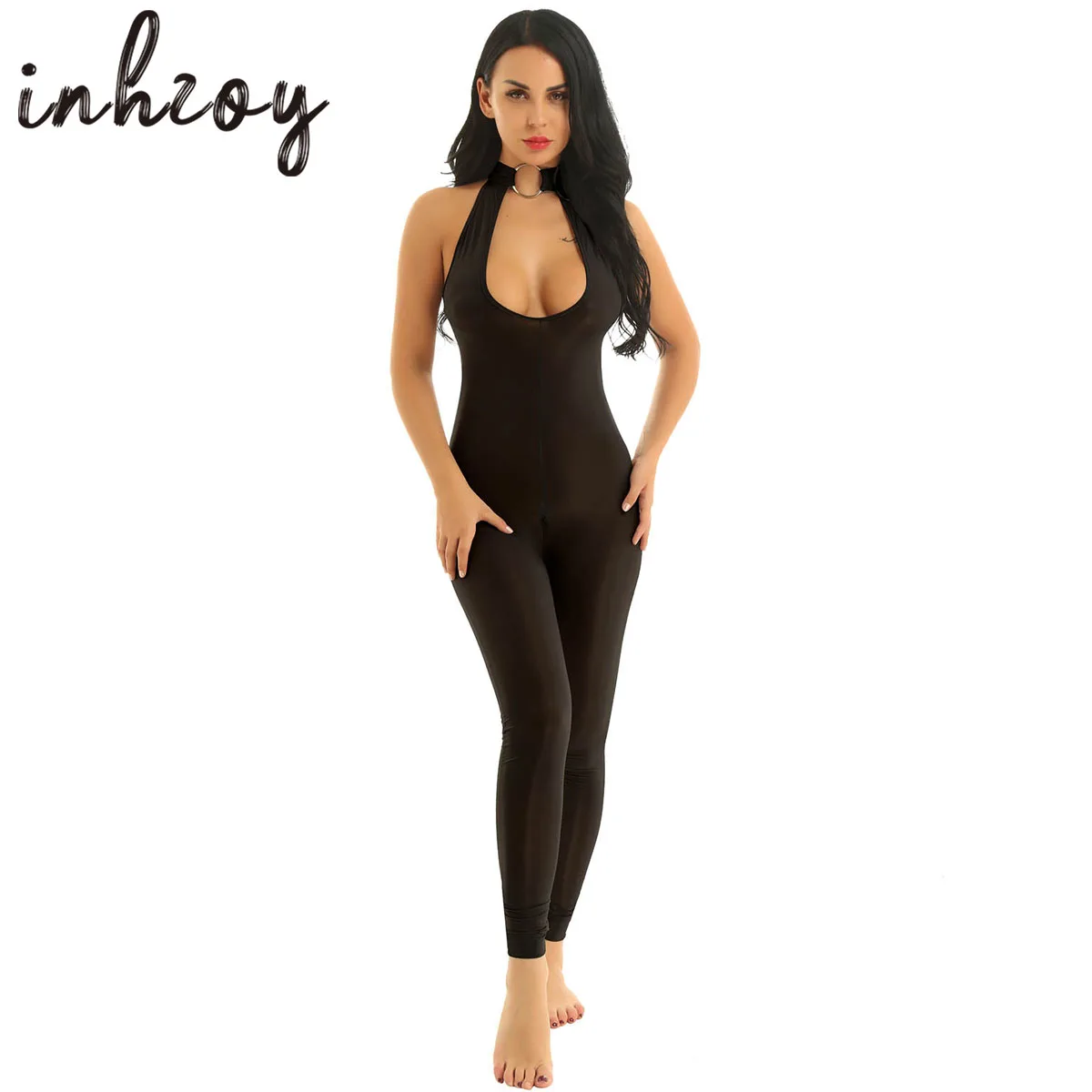 

Womens See Through Mesh Bodycon Jumpsuit Lingerie Sexy One Piece Zipper Crotch Bodystocking Teddy Bodysuit For Pole Dancing