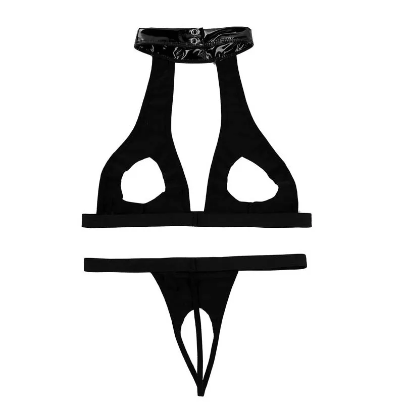 Женский комплект нижнего белья из искусственной кожи бюстгальтер с лямкой на шее