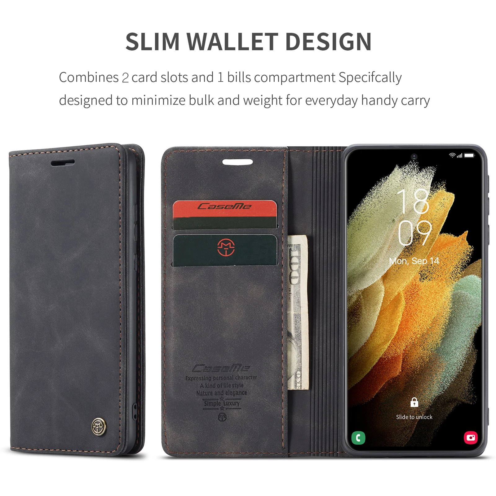 for Samsung Galaxy S21 Ultra S21 Plus 5G Leather Case,CaseMe Retro Purse Luxury Magneti Card Holder Wallet Cover For Galaxy S21