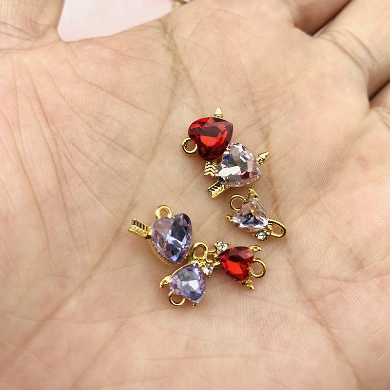 

Colorful Love Charms Luxury Heart Crystal Pendant Charm Wholesale Metal Jewelry Handmade Making Earrings Necklace Accessories
