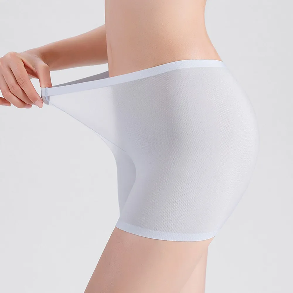 

Women Ice Silk Safety Pant Seamless Brief Womans Ultra-thin Underwear Higt Waist Short Female Sexy Knicker Long Leg Underpant