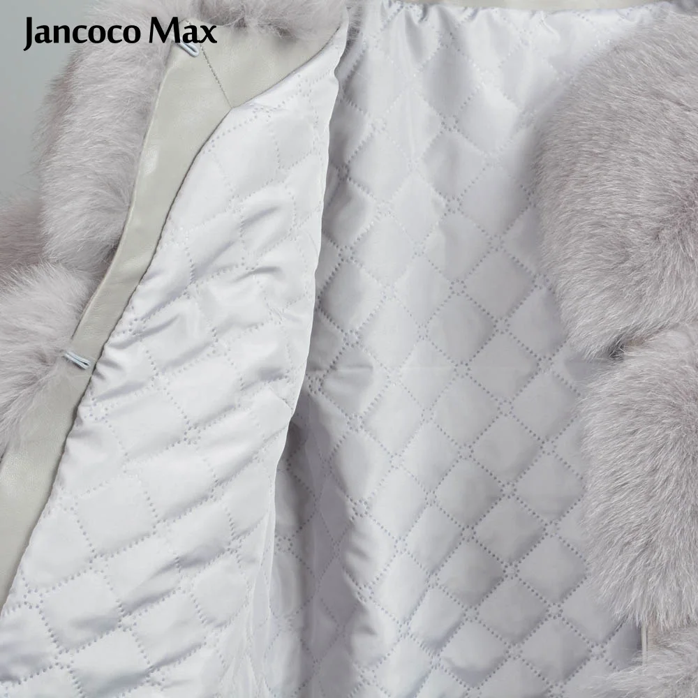 Jancoco Max Женская Шуба из натурального Лисьего меха Зимняя теплая Модная Верхняя