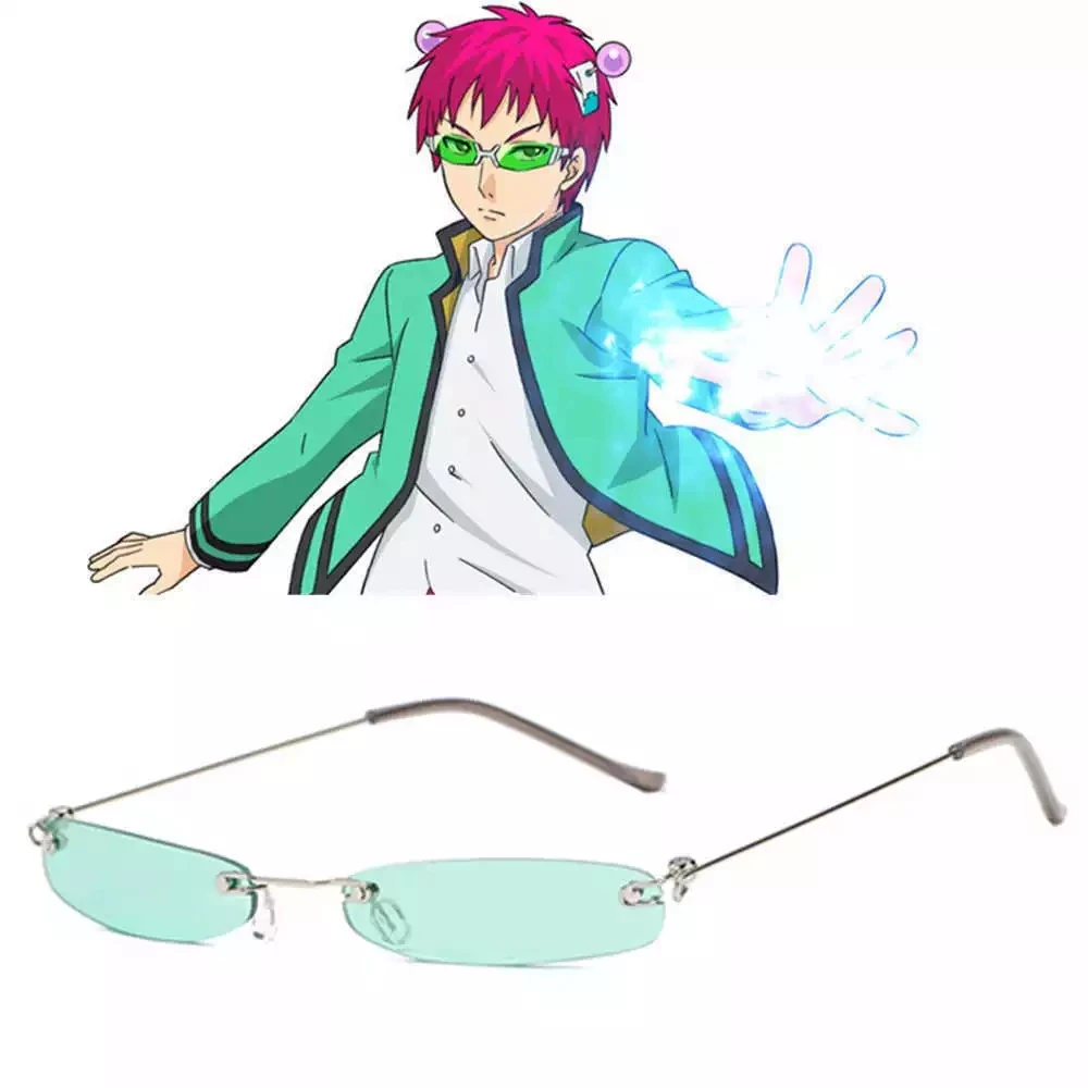 

Anime The Disastrous Life Of Saiki K. Cosplay Props Saiki Kusuo Glasses Green Lens Sunglasses Small Frame Daily Cos Fashion