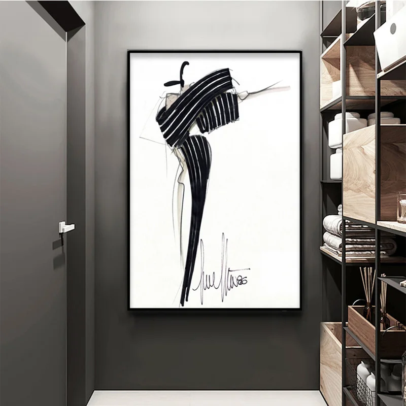 Абстрактный Рисунок настенный художественный постер черно-белые холщовые