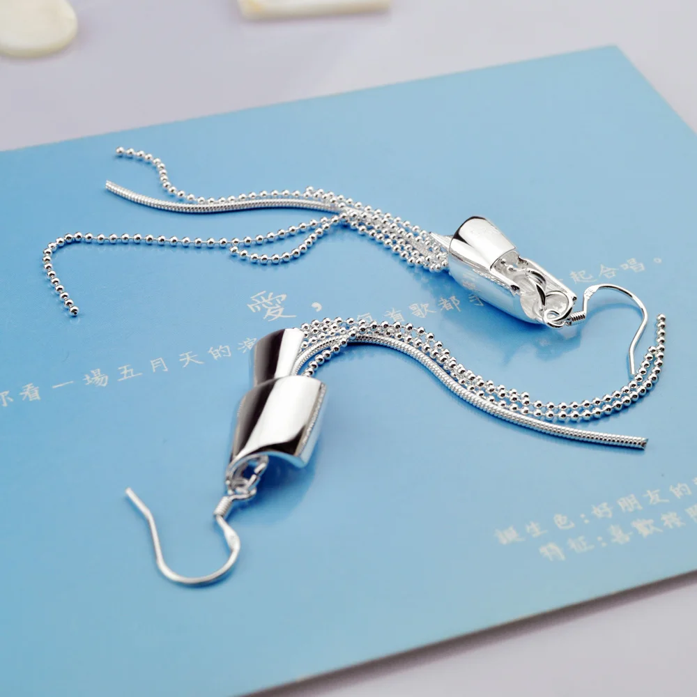 925 sterling silver long tassel earrings for women sweet romantic popular jewelry ladies | Украшения и аксессуары