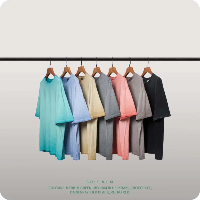 

Men Women Clothing European And American Rewashed Retro t-Shirt High Street Edging And Old Gradient Cool Short-Sleeved