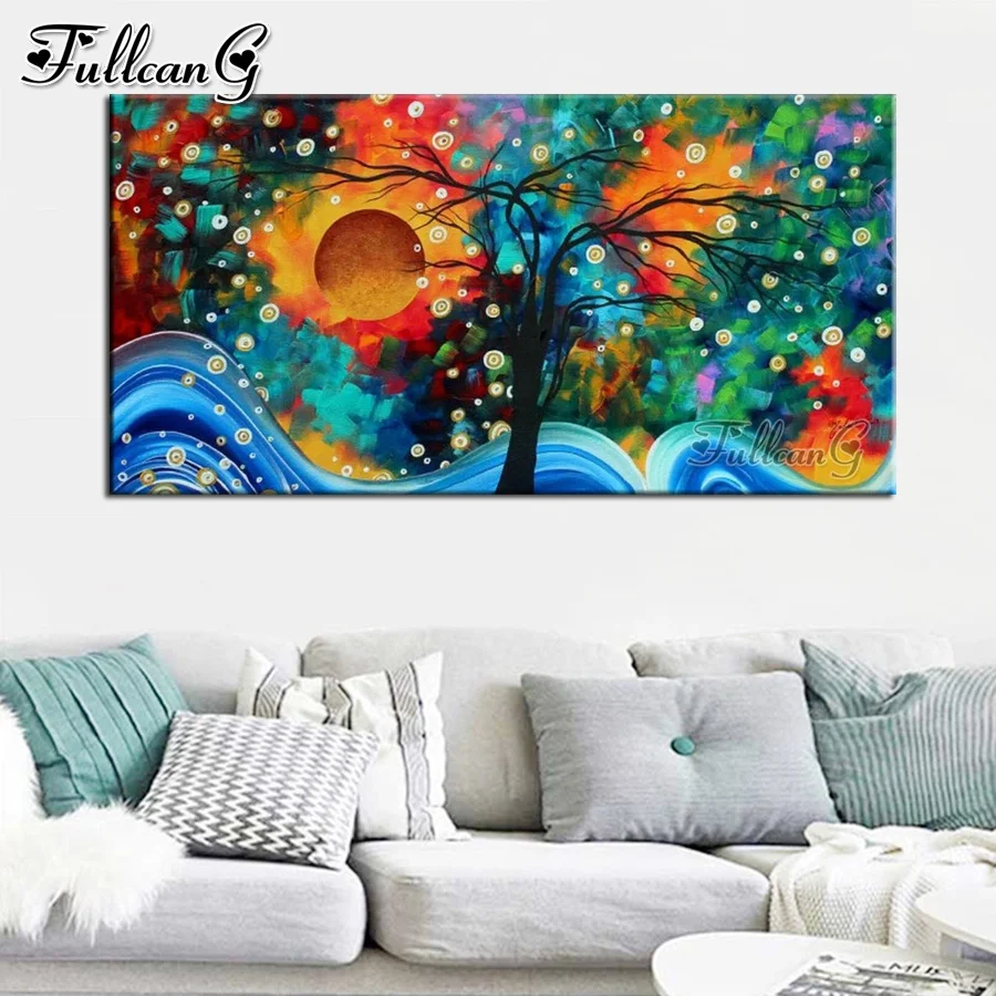 

FULLCANG 5d diy large diamond painting tree of life landscape full rhinestone embroidery mosaic picture home decoration FG0369