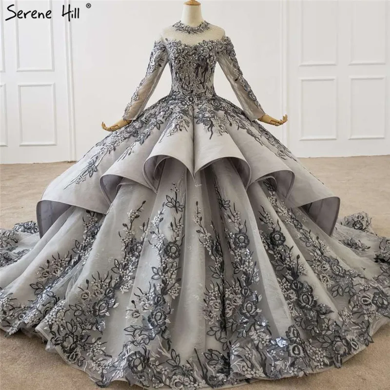 Роскошные сексуальные серые Свадебные платья с высоким воротником ручной работы