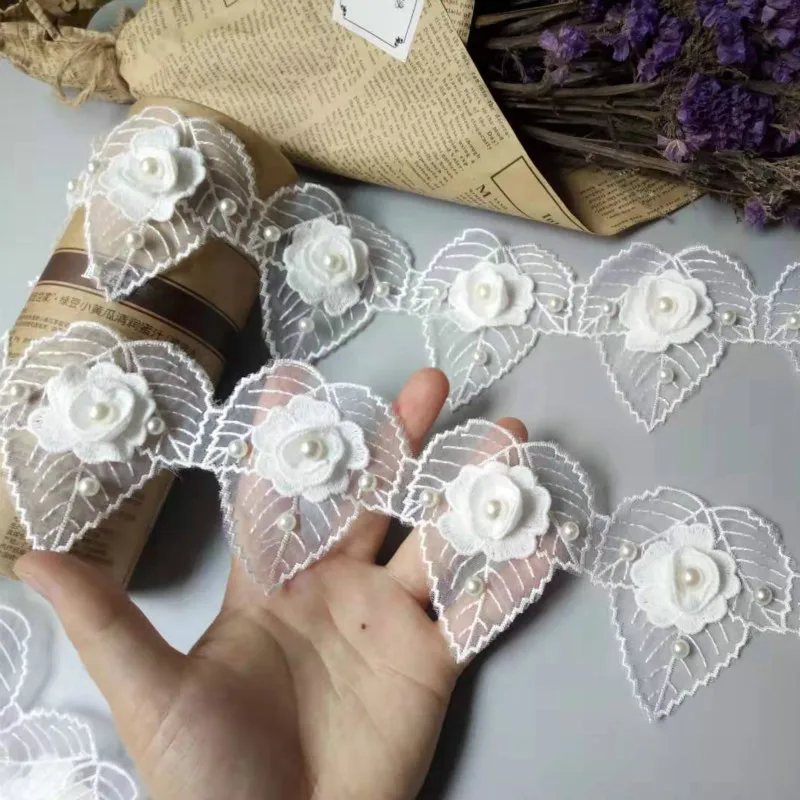 2-местное белое хлопковое сердце с жемчугом и бриллиантами вышитая кружевная