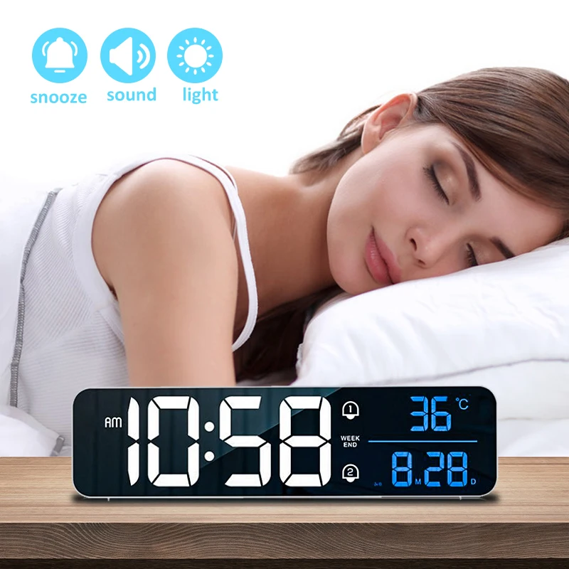 

Novel LED Digital Alarm Clock Voice Control Music Alarm Clock USB Charging Digital Snooze Electronic Clock Home Decoration Clock