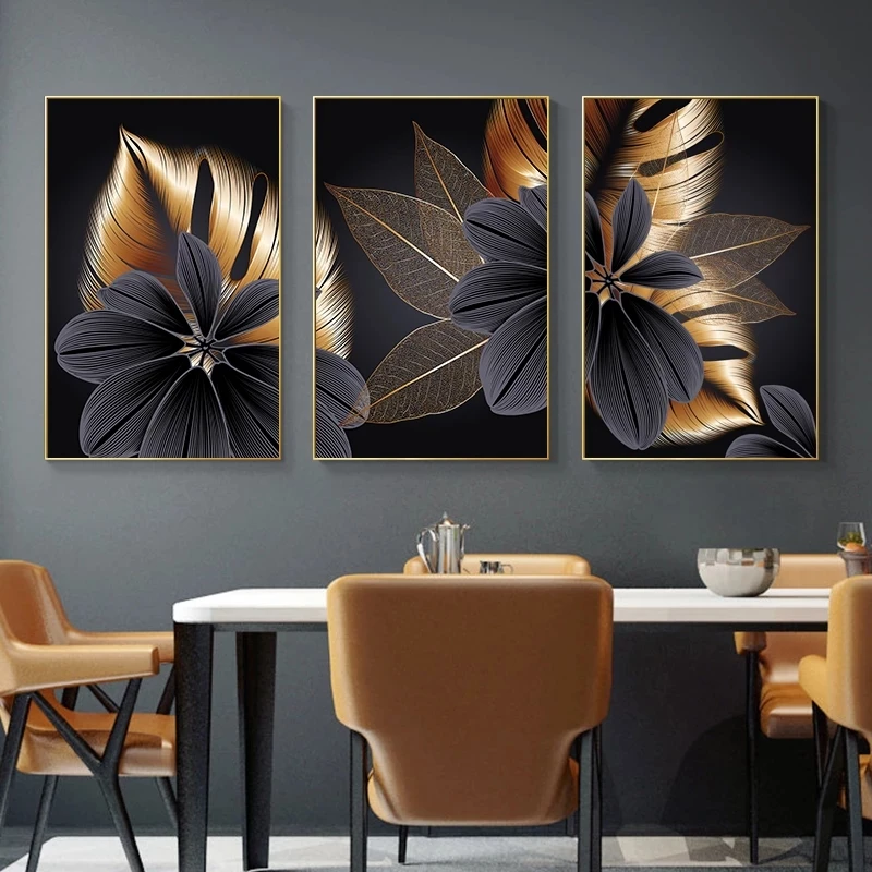 Needle Arts & Craft for women Luxury Blossom Leaves full square diamond painting 5d diy embroidery diamond mosaic handmade Nordic Black Copper Wall Art,3 pcs art felting